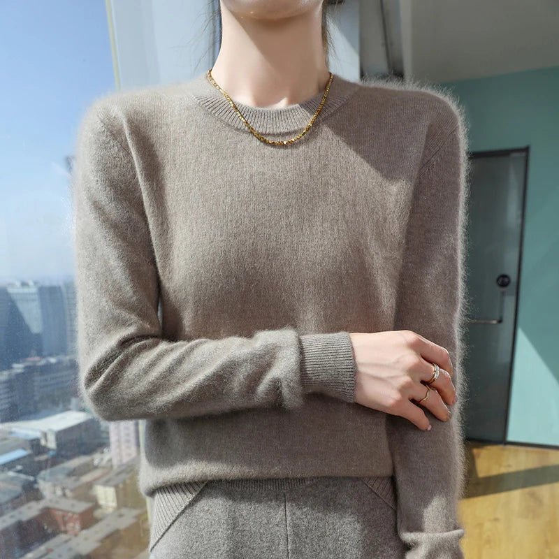 Autumn Winter Half-High-Necked Mink Cashmere Sweater Women's Pullover Loose Large Size Knitted Bottoming Shirt Thickened Warm-belleandkai.com