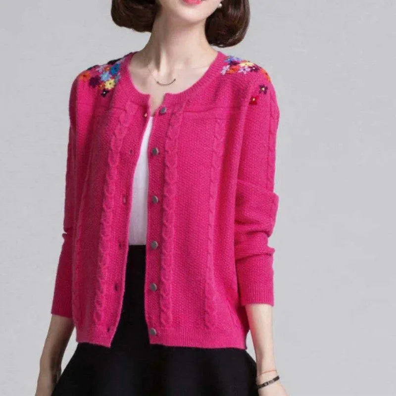 Plant&Flowers Hook Flower Hollow Women's Clothing Lantern Long Sleeve Sweater Knitted Cardigan Autumn Winter Round Neck Tops-belleandkai.com