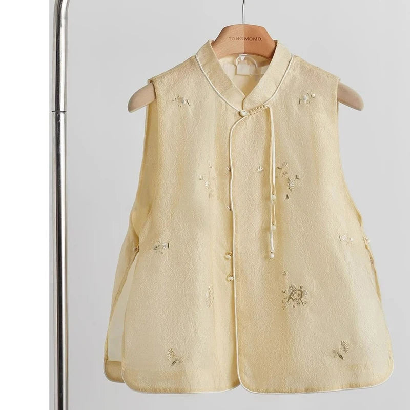 Chinese Style Embroidered Vest Fashion Vest Coat Temperament Vintage Women's Clothing Summer Sleeveless Top-belleandkai.com