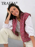 TRAFZA Women Fashion Print Vest Quilted Sleeveless Loose Open Stitch Cardigan Coat Female Chic Casual Street Woman Waistcoat Top-belleandkai.com