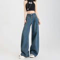 Woman Jeans High Waist Wide Leg Cotton Denim Clothing Design Sense Straight Pant Fashion Comfort White Retro Blue Casual Trouser-belleandkai.com