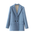 Winter Women Apricot Blazer Coat 2025 Lady Vintage Double Breasted Blazer Notched Collar Pocket Female Outerwear Chic Tops Deat-belleandkai.com