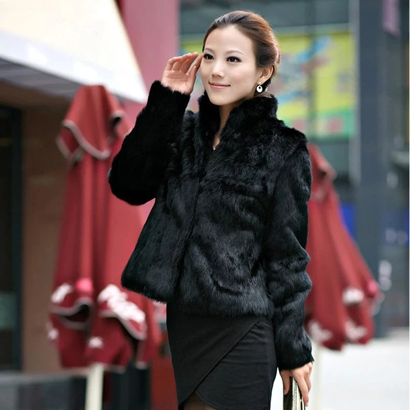 2025 New Genuine Rabbit Fur Coat Women Full Pelt Real Rabbit Fur Jacket Winter Fur Overcoat Customized Big Size Mandarin Collar-belleandkai.com