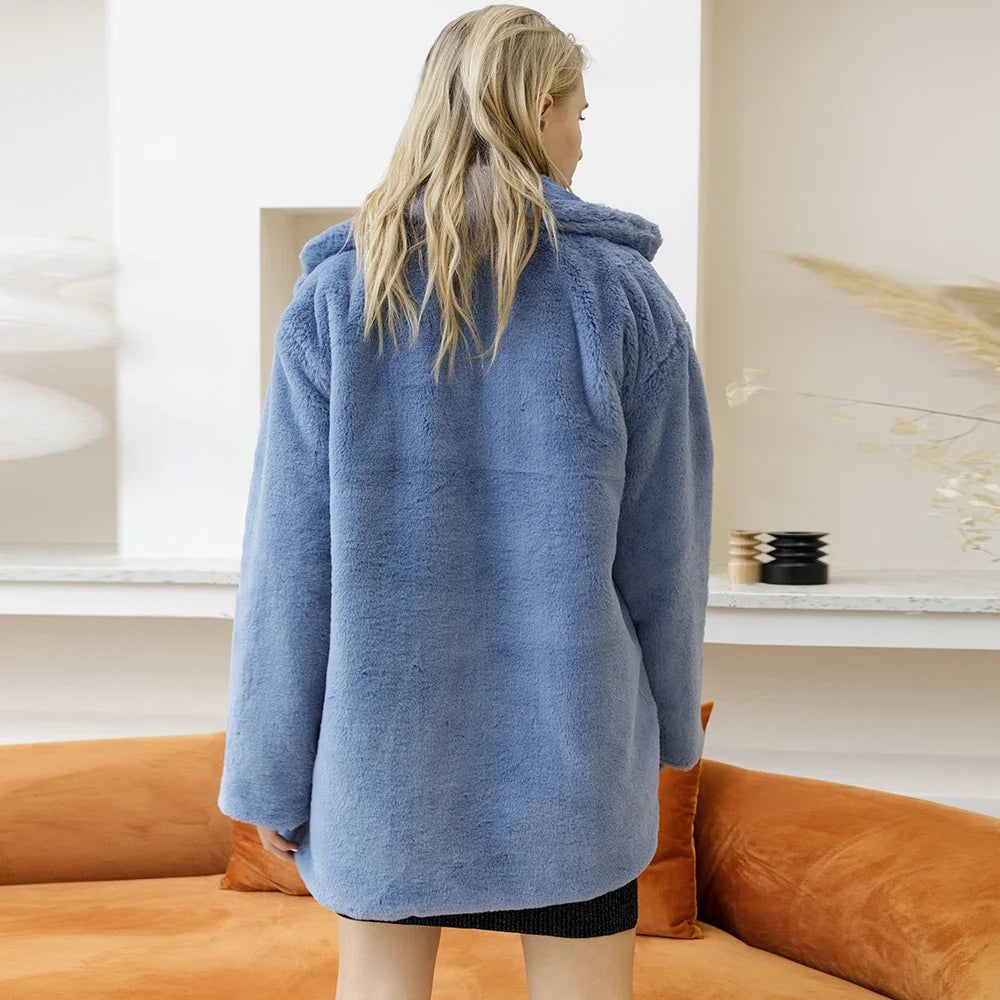 Winter Furry Coat Hairy Woman Jacket Thick Rabbit Fur Coat Female Plush Overcoat Comfort Fur Coat-belleandkai.com
