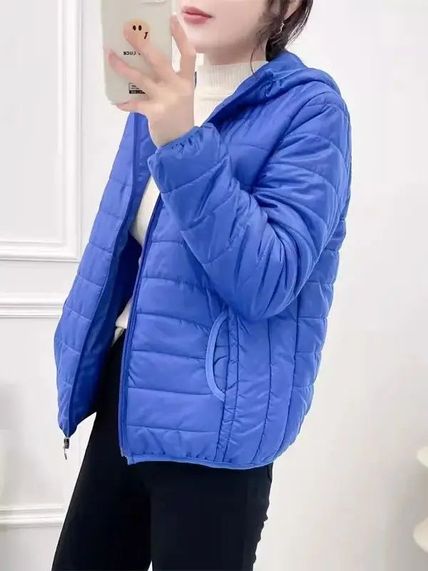 Minimalist Light Weight Women Down Cotton Jackets 2024 New Winter Korean Style Hooded Quilted Parkas Female Windbreaker Outwear-belleandkai.com