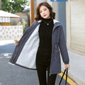 Plus Fleece Women Midi Parkas Autumn Winter Korean Loose Harajuku Thicken Thermal Pockets Drawstring Solid Hooded Trench Coats-belleandkai.com