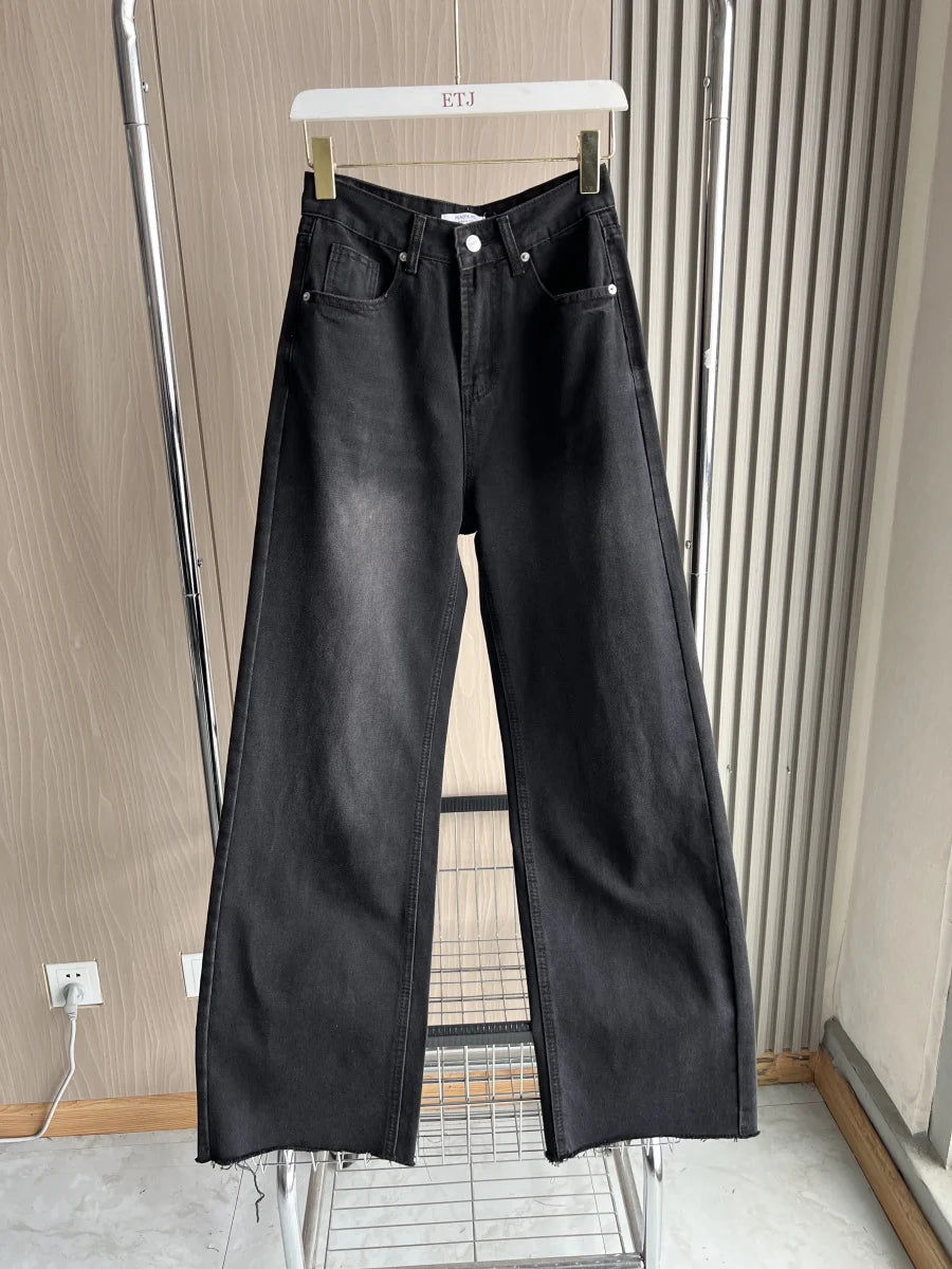 TRAF Wide-leg high-waisted jeans  women's classic everything with five pockets washed soft comfortable ultra-long jeans6045022-belleandkai.com