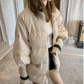 Gidyq Women Corduroy Padded Down Jacket Korean Fashion Letter Embroidery Padded Warm Coats Winter Casual Female Loose Outerwear-belleandkai.com