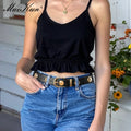 Maikun Women's Belt PU Leather Lightweight Casual Gold Decoration Stylish Black-belleandkai.com