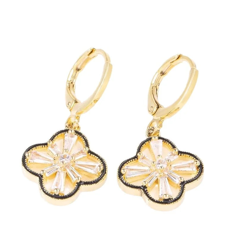 EVISPOL Clover Premium Dangle Hoop Eearring for Women Popular French Small Flower Stud Earrings Flora Pendant Earrings-belleandkai.com