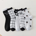 5 Pairs/Lot Socks Women's Cotton Print Short Ankle Set White Sports Cycling Running Compression Summer Breathable-belleandkai.com