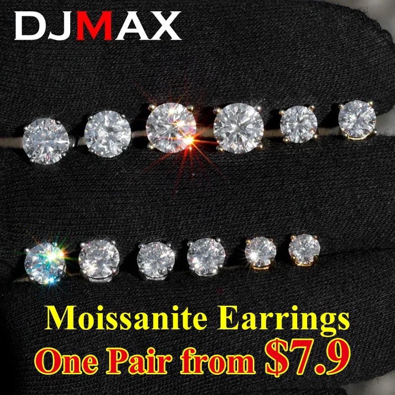 DJMAX 0.5-2ct Moissanite Diamond Stud Earrings for Women Original 925 Sterling Silver Lady's Moissanite Earring New 2025-belleandkai.com