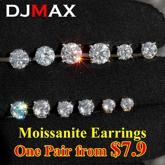 DJMAX 0.5-2ct Moissanite Diamond Stud Earrings for Women Original 925 Sterling Silver Lady's Moissanite Earring New 2025-belleandkai.com