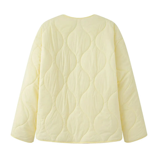 BSK&TRAF Women's 2025 Autumn and Winter New Solid Color Series Round Neck Diamond Quilted Jacket Top Thickened Coat-belleandkai.com