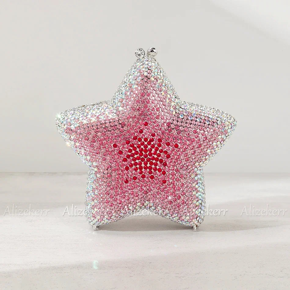 Alizekerr Star Shaped Crystal Evening Bags Women 2024 Boutique Gorgeous Gradient Colour Diamond Mini Clutch Purses Wedding Party-belleandkai.com