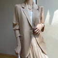 Women Blazers Spring Summer New Fashion Korean Silk Satin Suit V-neck Loose Top Jacket Single Button Suit Blazers Outerwear-belleandkai.com