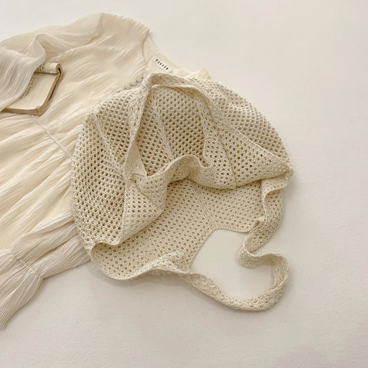 Women Crochet Tote Bag Mesh Beach Bag Large Capacity Fashion Knitted Bag Solid Color Simple Shopping Bag for Travel Vacation-belleandkai.com
