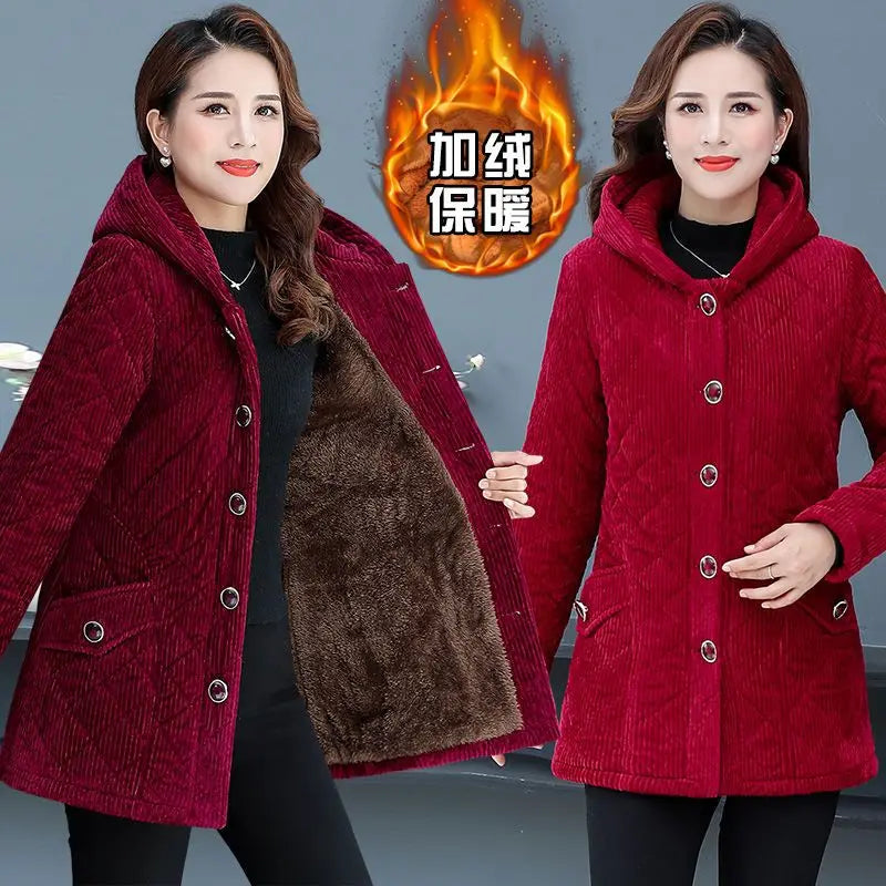 Corduroy Winter Coat Women Puffer Jacket Winter New Korean Style Long Ladies Over-the-knee Cotton Padded Jacket Keep Warm-belleandkai.com