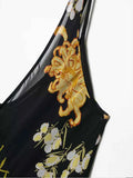 European style new women's fashion versatile temperament suspender print sleeveless v-neck long dress-belleandkai.com
