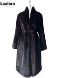 Lautaro Winter Long Black Luxury Elegant Stylish Thick Warm Fluffy Hairy Soft Faux Mink Fur Coat Women Stand Collar Sashes 2023-belleandkai.com