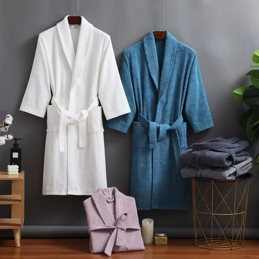 100% Cotton Terry Towel Bathrobe Robe Man And Women Kimono Dressing Gown Sleepwear Water Uptake Hotel Swimming Robe-belleandkai.com