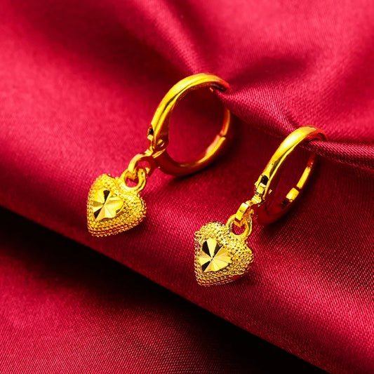 Drop-Heart Coin Stud Earrings for Women (24K AU999) - Double-Lined Drop Outline, Shiny-Matte Mix, Travel Wear, Natural Fluidity-belleandkai.com