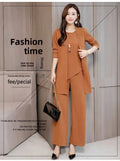 Plus Size Women's Loose-Fit Long Sleeve Vestbell Bottoms New Spring Autumn Suit Fashion Outfit Three-Piece Set Clothing-belleandkai.com