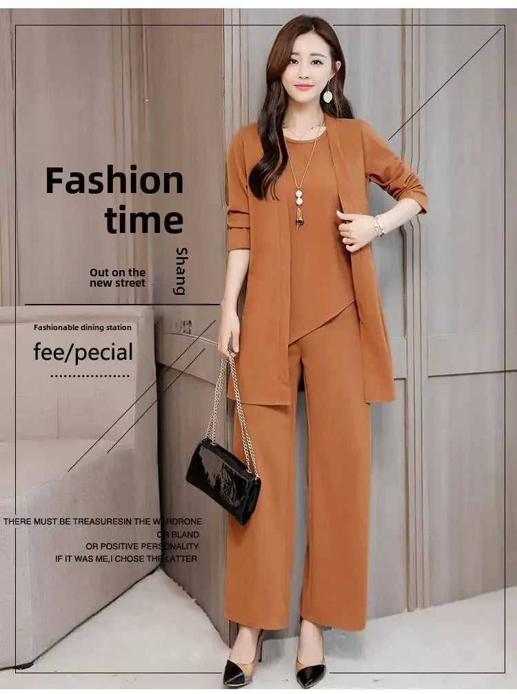Plus Size Women's Loose-Fit Long Sleeve Vestbell Bottoms New Spring Autumn Suit Fashion Outfit Three-Piece Set Clothing-belleandkai.com