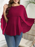 Plus Size 1XL-5XL Women’s Solid Batwing Sleeve Round Neck Shirt Top Women Fashion and Comfort Cloak Top Clothing-belleandkai.com