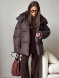 2024 Women Winter Coats Thick Warm Cotton Parkas Loose Stand Collar Long Sleeve Hooded Outerwears 2024 Lady Casual Commuter Coat-belleandkai.com