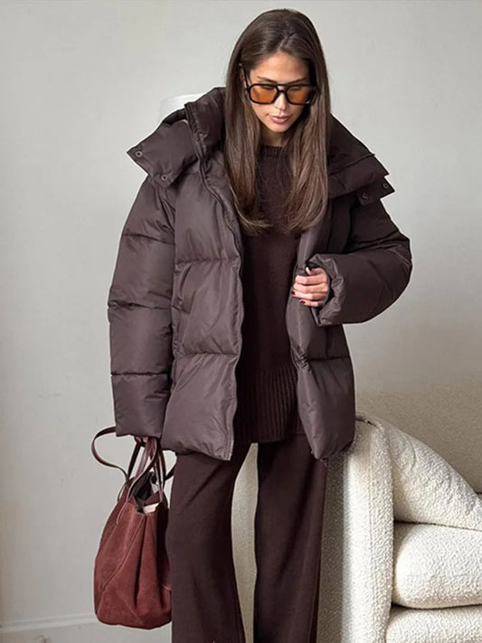 2024 Women Winter Coats Thick Warm Cotton Parkas Loose Stand Collar Long Sleeve Hooded Outerwears 2024 Lady Casual Commuter Coat-belleandkai.com