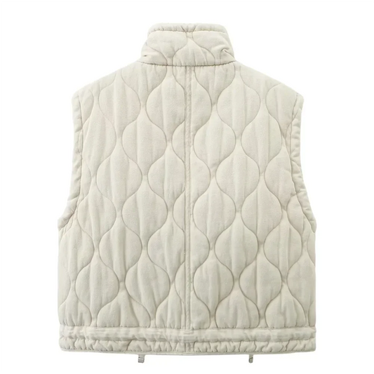 New women's versatile sleeveless stand up collar pocket decoration vest cotton vest loose shoulder jacket-belleandkai.com