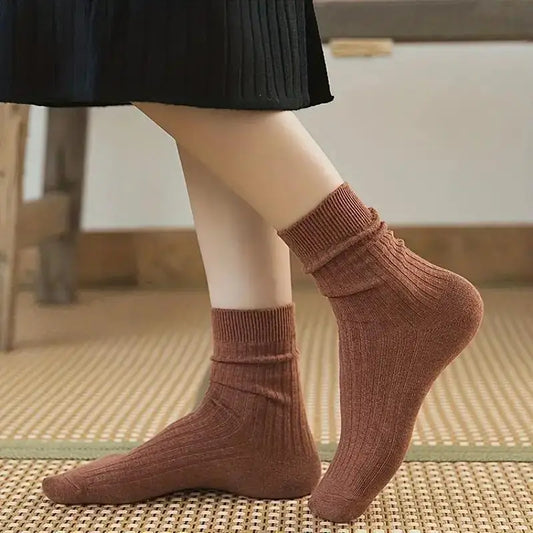 5-20 Pairs Women's Mid Calf Socks Women Korean Style Solid Color Cotton Slouch Socks for Jk School Uniform Spring Autumn Fashion-belleandkai.com