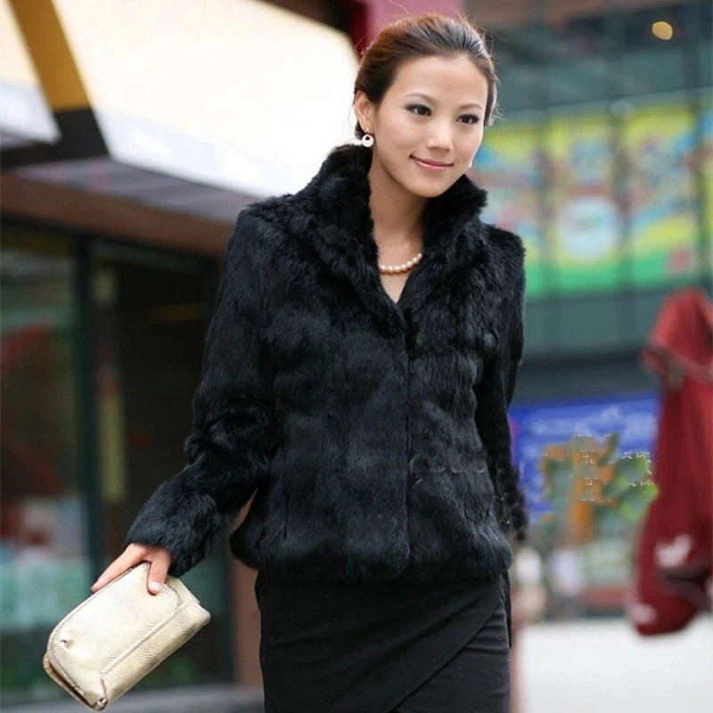 2025 New Genuine Rabbit Fur Coat Women Full Pelt Real Rabbit Fur Jacket Winter Fur Overcoat Customized Big Size Mandarin Collar-belleandkai.com