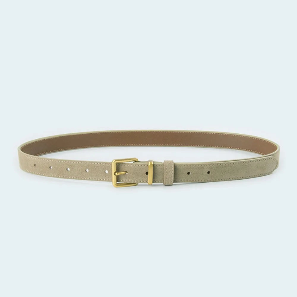 Women Luxury Design Suede Leather Belt Casual Trendy Frosted Cowhide Belt Versatile Pin Buckle Waistband Gifts-belleandkai.com