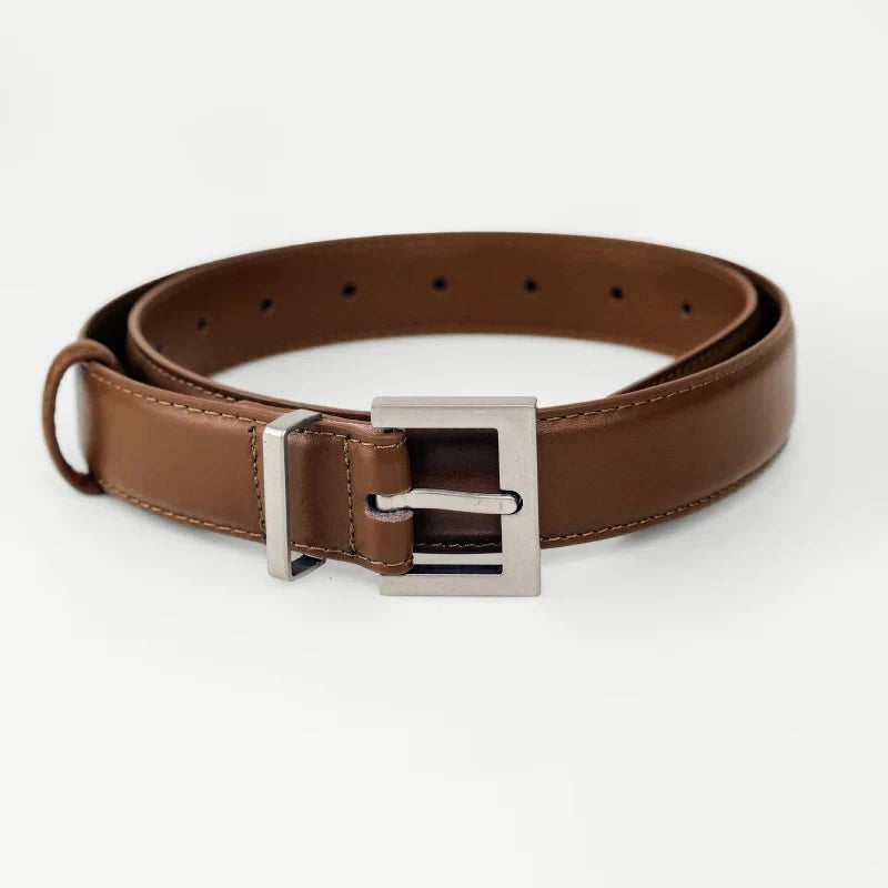 New Luxury Double Genuine Leather Belt for Women Jeans Casual Dress Square Alloy Buckle Ladies Trendy Belts Fashion Waistband-belleandkai.com