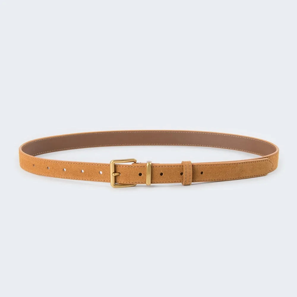 Women Luxury Design Suede Leather Belt Casual Trendy Frosted Cowhide Belt Versatile Pin Buckle Waistband Gifts-belleandkai.com