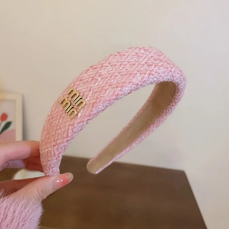 French Sweet Woven Headband for Women Elegant Knit Hair Accessories Pink Headbands Sweet Girl Wide Edge Hair Bands-belleandkai.com