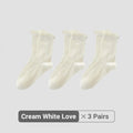 Women White Cream Lace Stackable Mid Calf Socks Bow Heart Star Design K-Style Spring Summer Thin Socks-belleandkai.com