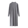 Women Autumn Winter Casual Mock Neck Solid Dress Inner Layer Long Sleeved Knit Dress Loose Mid-Length Versatile Sweater Dress-belleandkai.com