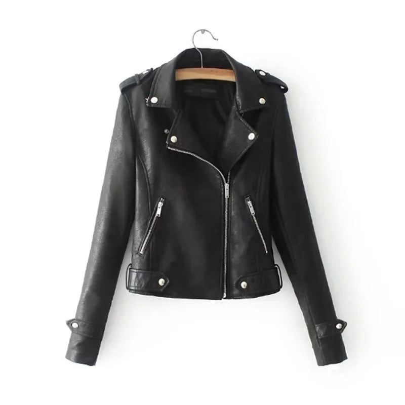 Fashionable Women's Leather Jacket Motorcycle Style Slim Fit Autumn Winter New Arrival Korean Version Polyester Fiber Coat-belleandkai.com