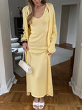 Hirsionsan Soft Loose Sets Women Three Pieces Long Sleeve Cardigan & Sexy Vest Dresses Elegant Female Hollow Outfits Tracksuit-belleandkai.com