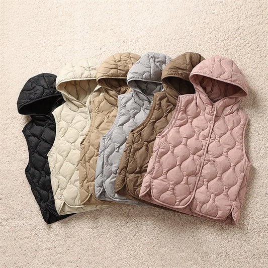 2024 New Arrivals Women Fashion Ultralight Thin Hooded Down Jackets Spring Winter Female Korean Slim Fit Sleeveless Puffer Coat-belleandkai.com
