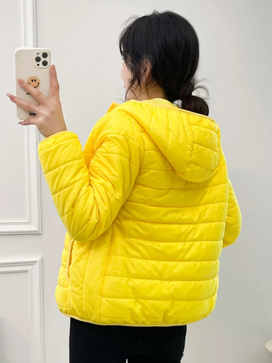 Minimalist Light Weight Women Down Cotton Jackets 2024 New Winter Korean Style Hooded Quilted Parkas Female Windbreaker Outwear-belleandkai.com