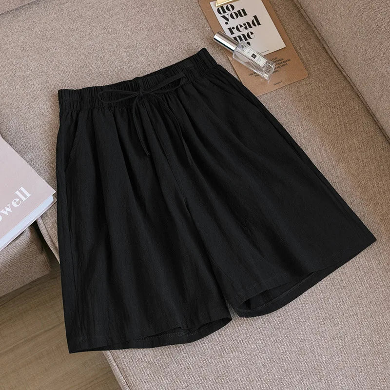 2024 Women Cotton Shorts,Summer Casual Solid Two Pockets shorts high waist loose shorts for girls Soft Cool female shorts-belleandkai.com