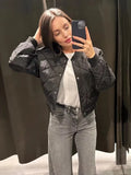TRAF 2025 Women's Fashion Bomber Jacket Autumn Winter Short Parka Coat Vintage Long Sleeve Streetwear Casual New In Jackets-belleandkai.com