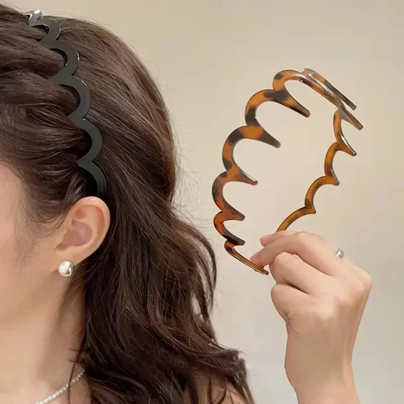 2Pcs Fashion Wave Headbands for Women Solid Color Toothed Non-slip Hair Bands Girl Face Wash Sports Hairbands Hair Accessories-belleandkai.com