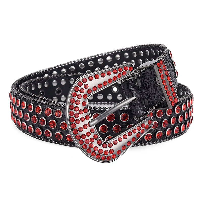 Men's Jeans Rhinestone Large Size Belt Women's Belt Western Denim Shiny Rivet Design Leather HipHop Punk Rock Y2K Style Belt-belleandkai.com