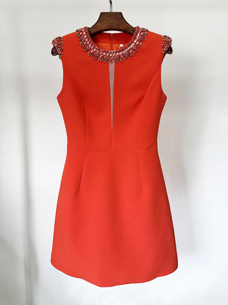 HIGH STREET Newest 2025 Designer Fashion Women's Colorful Diamond Beading Sleeveless  Tank Dress-belleandkai.com