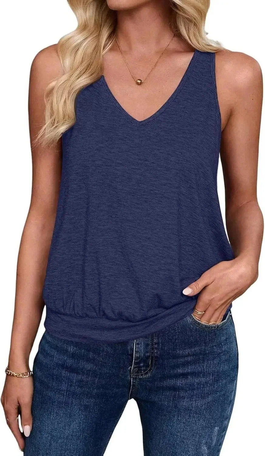 Summer Women's V-Neck Sleeveless Top Casual Vest Fashionable Trendy Tank Top Polyester Blend Fabric No Decoration-belleandkai.com
